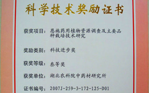 2007年荣获湖北省科技进步三等奖